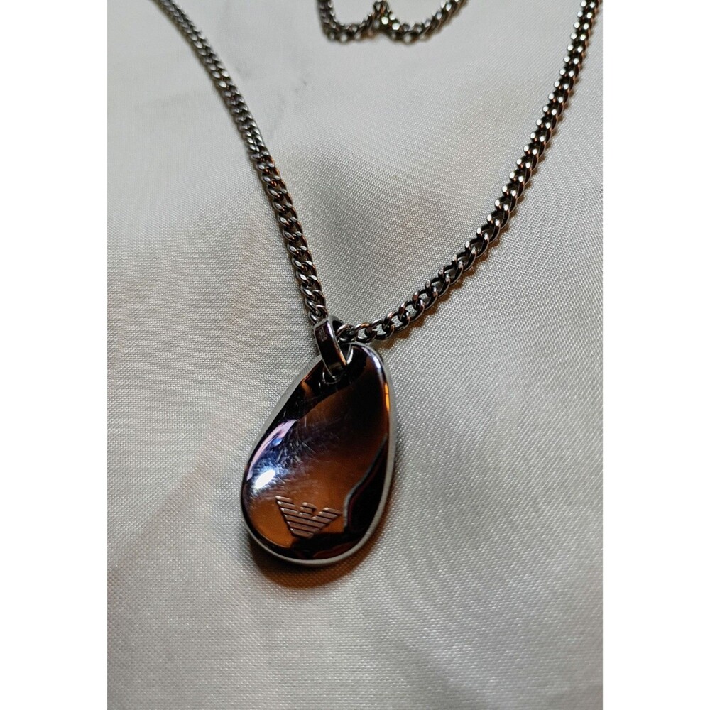 Emporio Armani Stainless Steel Teardrop Pendant Necklace 24" Infinity Chain - Picture 4 of 9